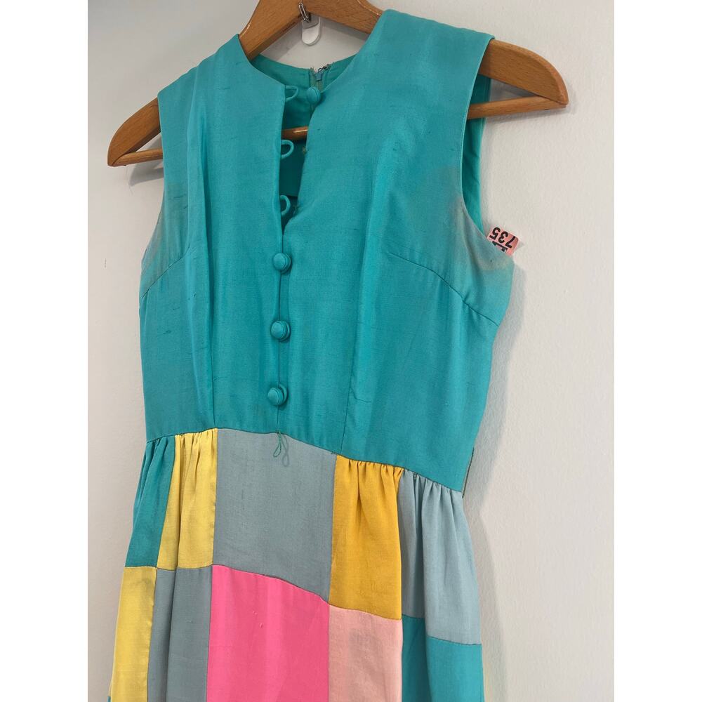 1970s Vintage Maxi Patchwork Dress Bold Bright Colors New York Designer - Picture 4 of 14